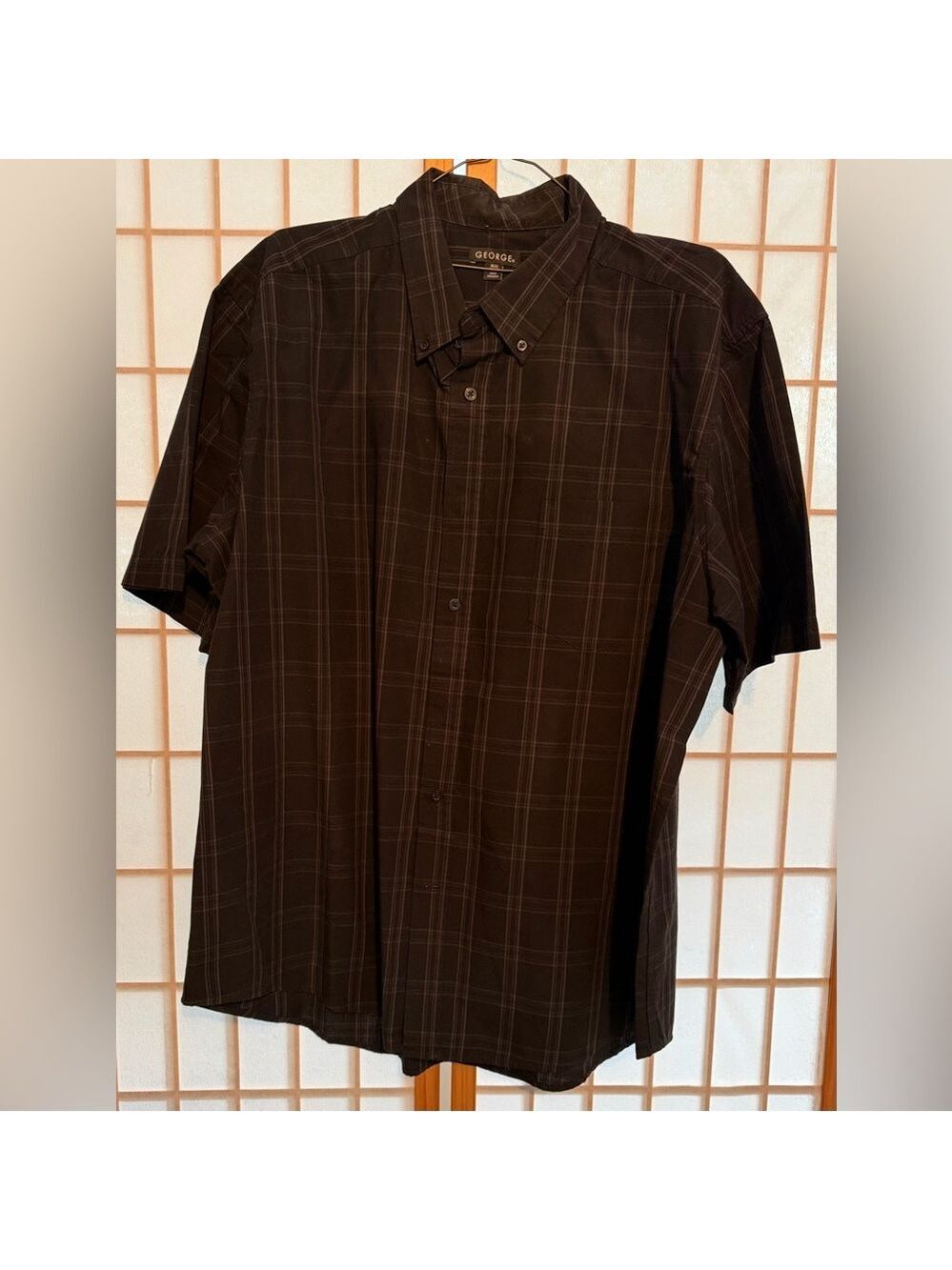 George Black Plaid Short-Sleeve Button-Down Shirt XL NWOTs